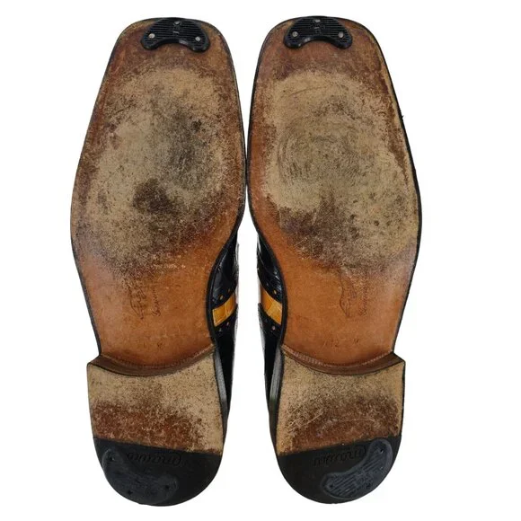 Mauri Vintage Alligator Exotic Mens 12M Honey Tan Navy Blue Dress Shoes Italy - Picture 4 of 10